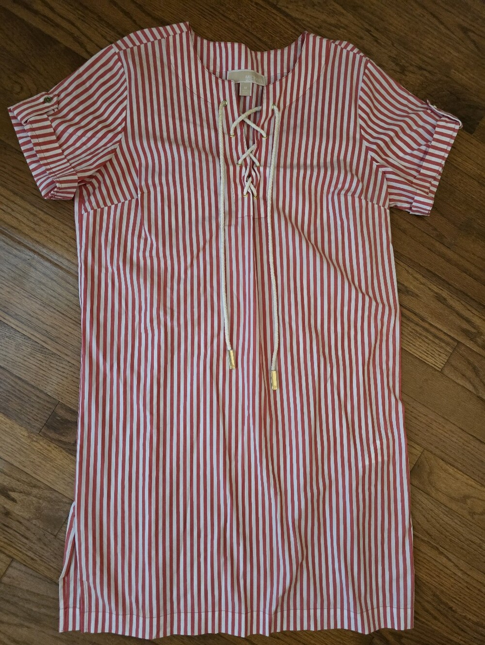 Michael Kors Red & White Striped Lace-Up Dress Nautical/Coastal Size Medium